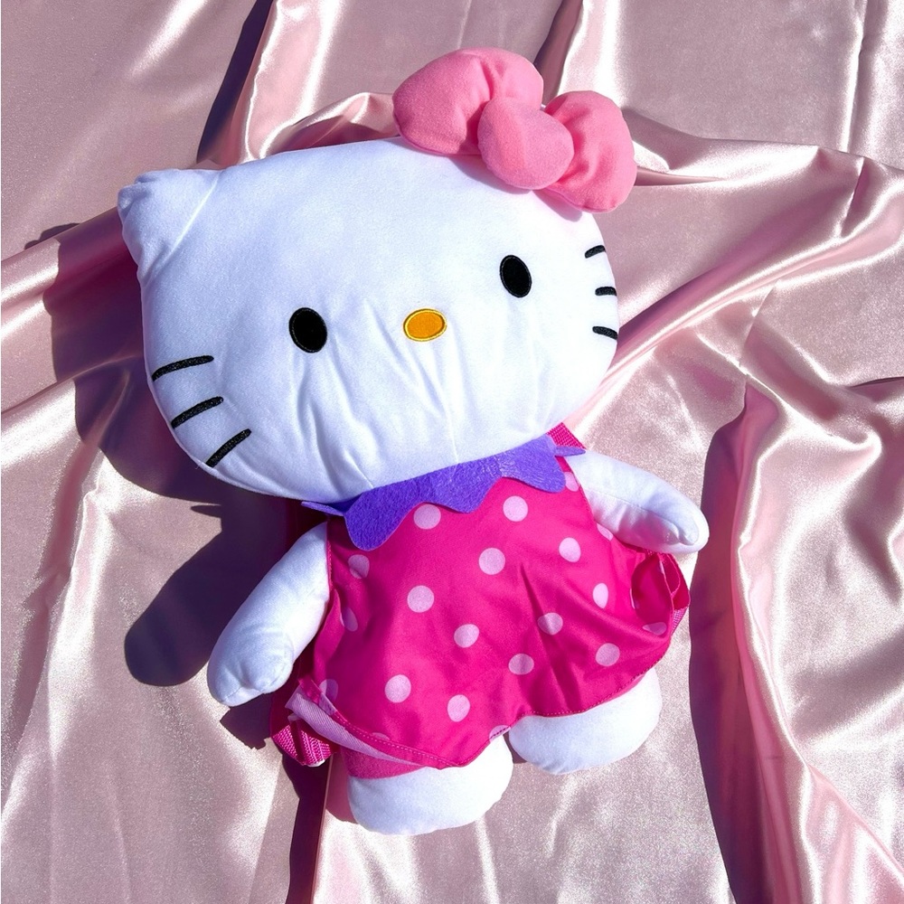 Pink polka dot dress hello kitty plush backpack
